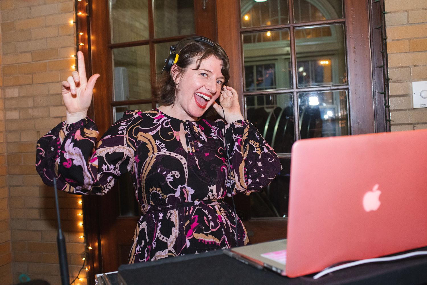Luvdup DJ spinning tunes at post-elopement reception in St. Francis Hall