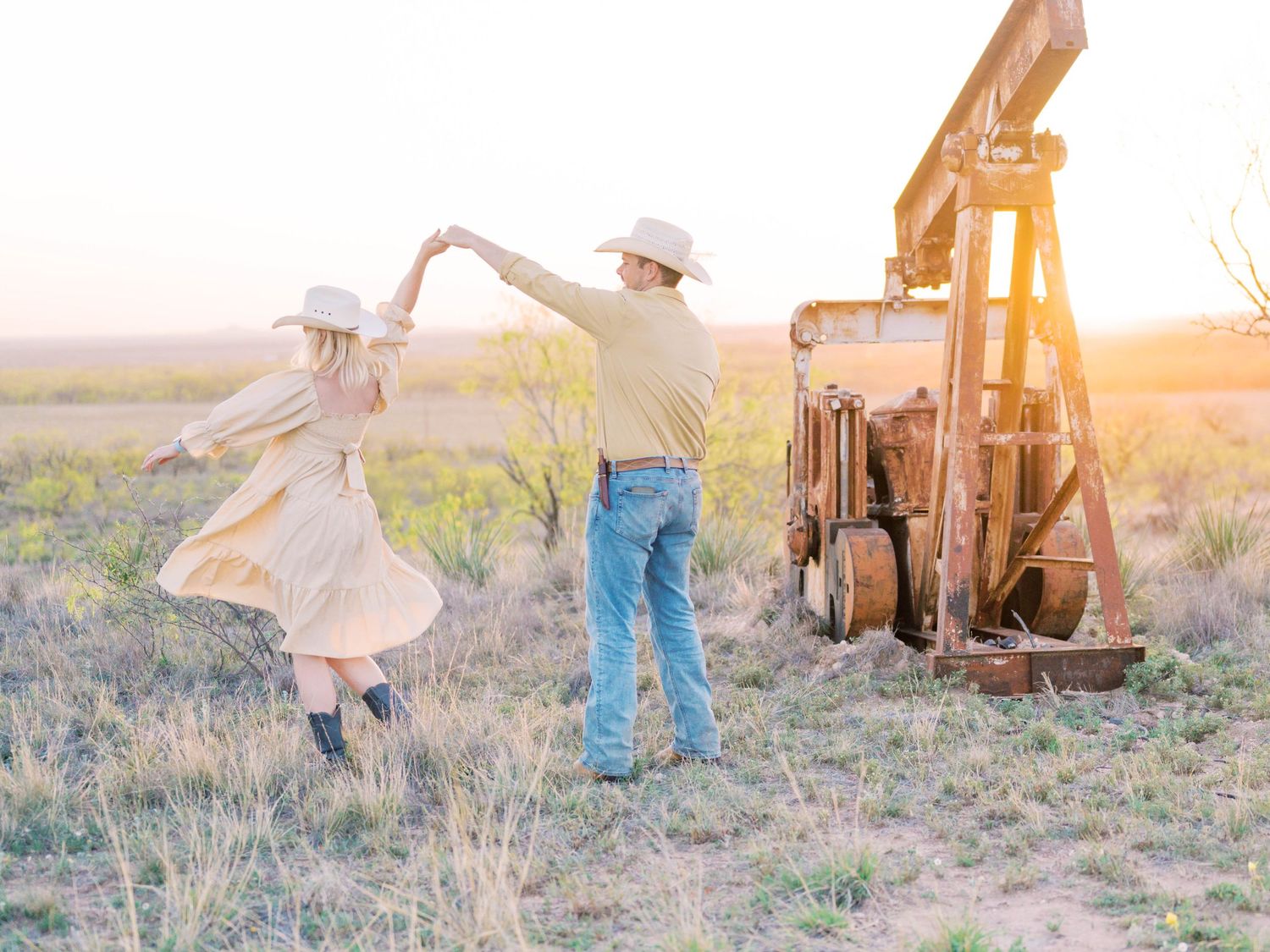 Couples Session - Couple Dancing in Field in West Texas