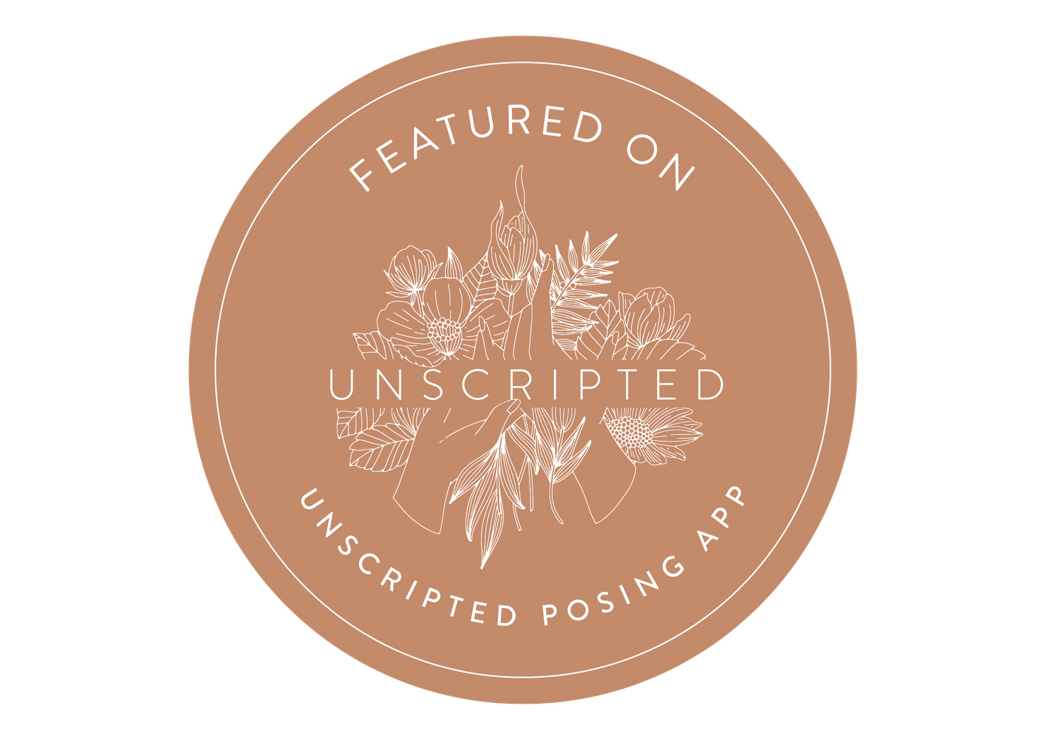 Collection of elegant rose gold circular blog feature badges with floral designs.