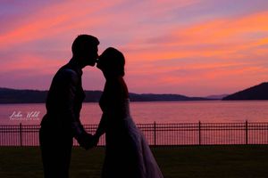 sunset wedding by Coeur d' Alene lake at Jewett House photography by Luba