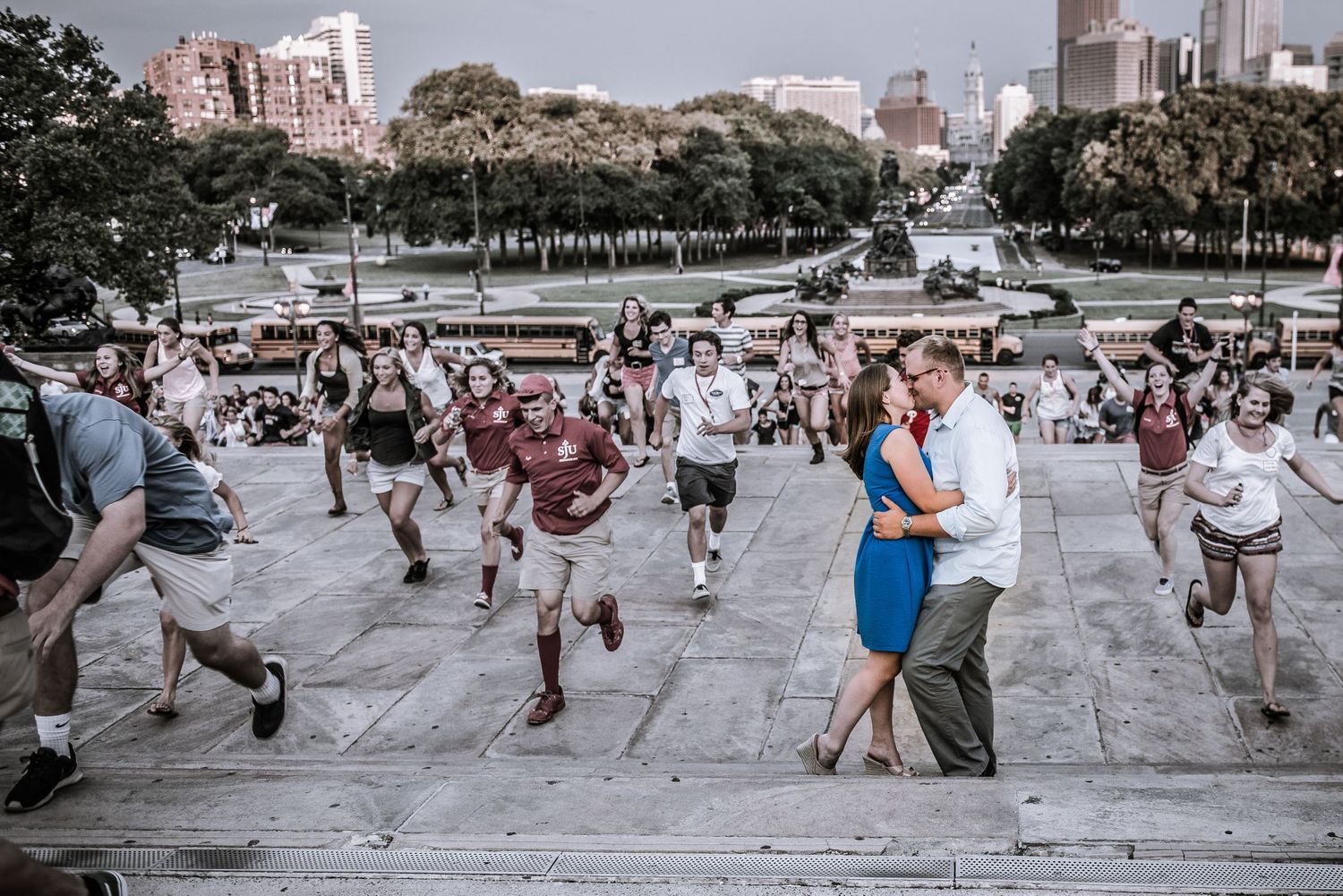 Engagement Wedding Photo on Art Museum steps in Philadelphia