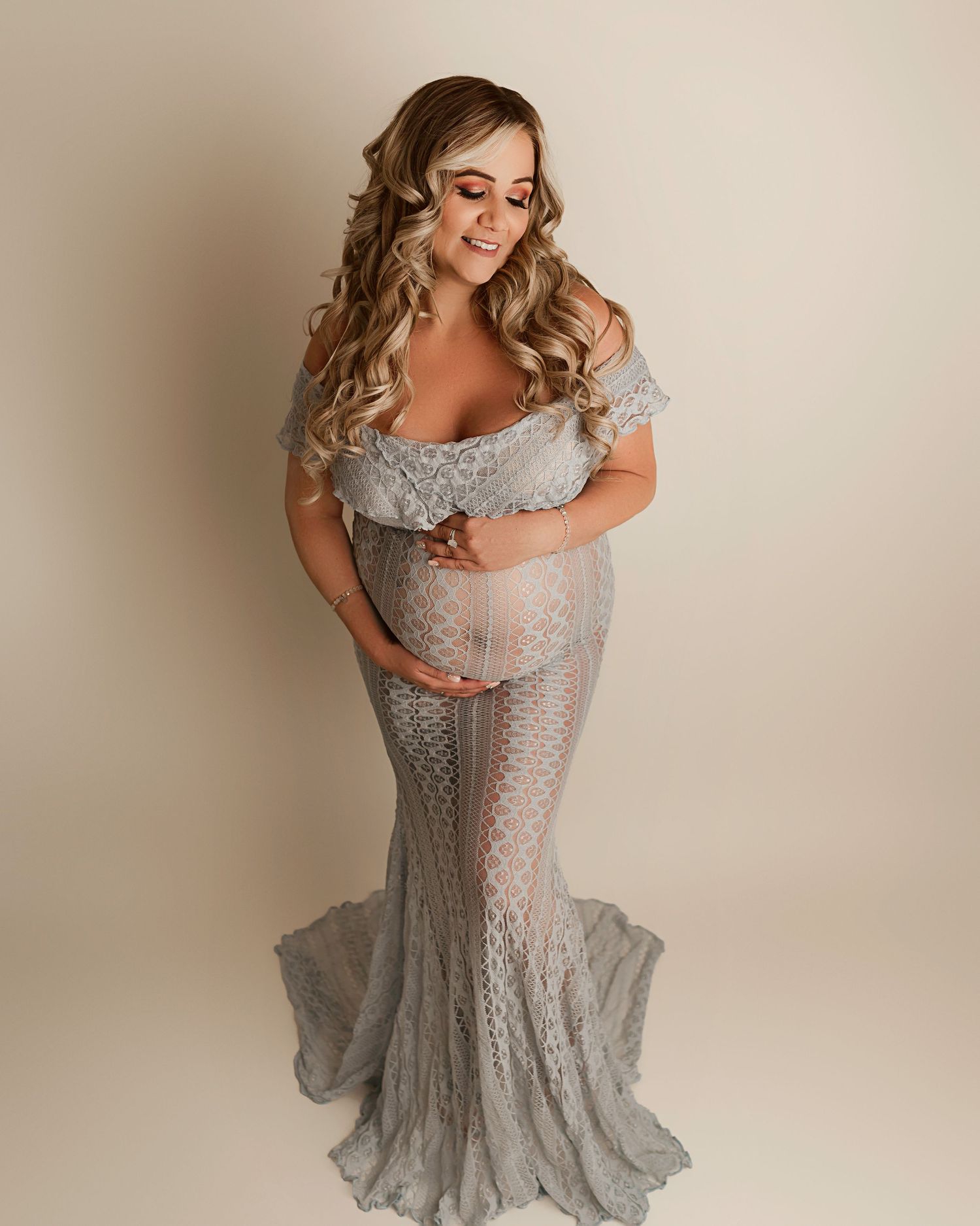 Maternity portraits California, gray maternity gown