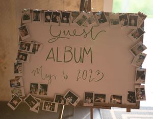 A wedding guest album display from May 6 2013 decorated with vintage polaroid photos.