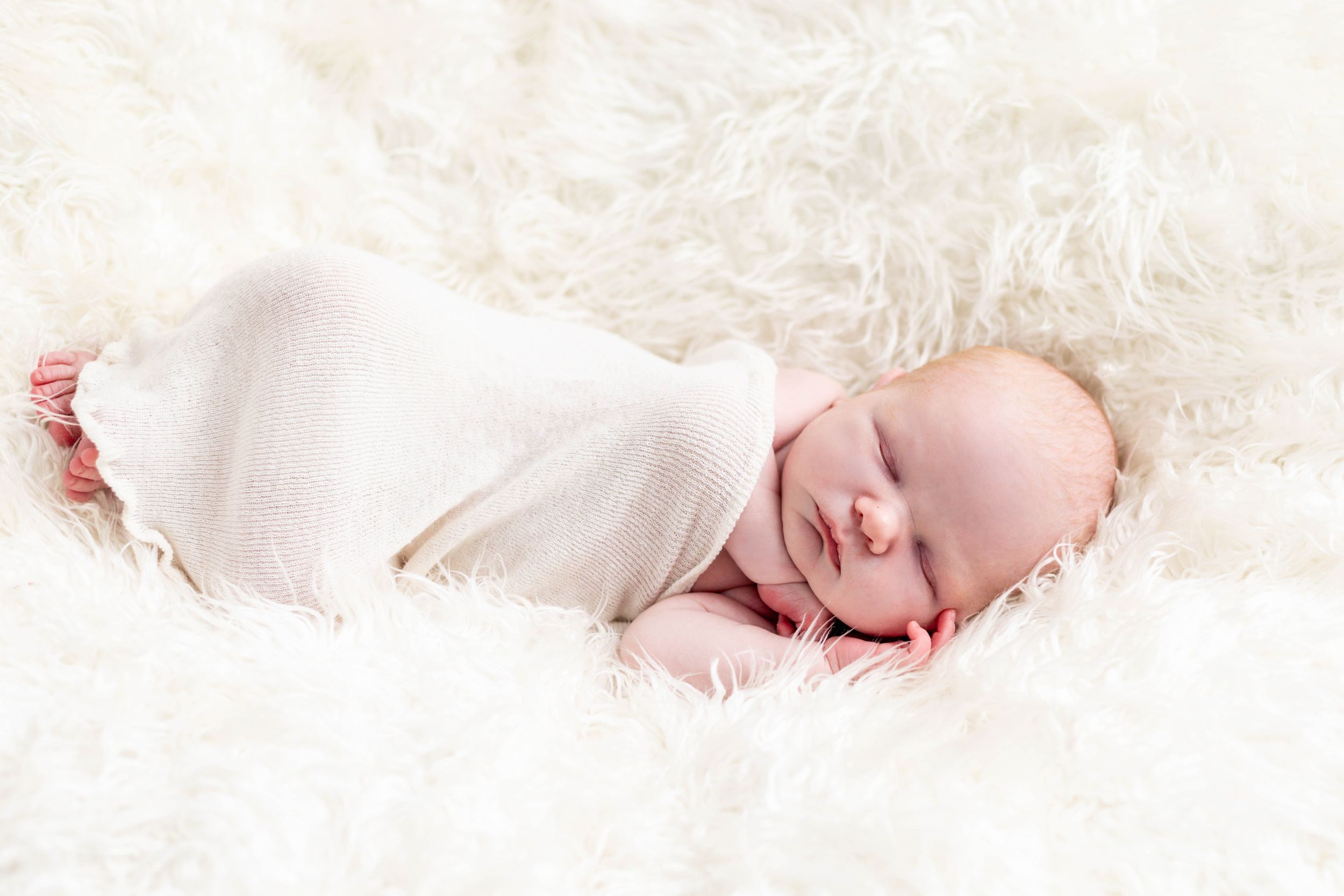 simple newborn photos in white wrap by victoria leigh photography