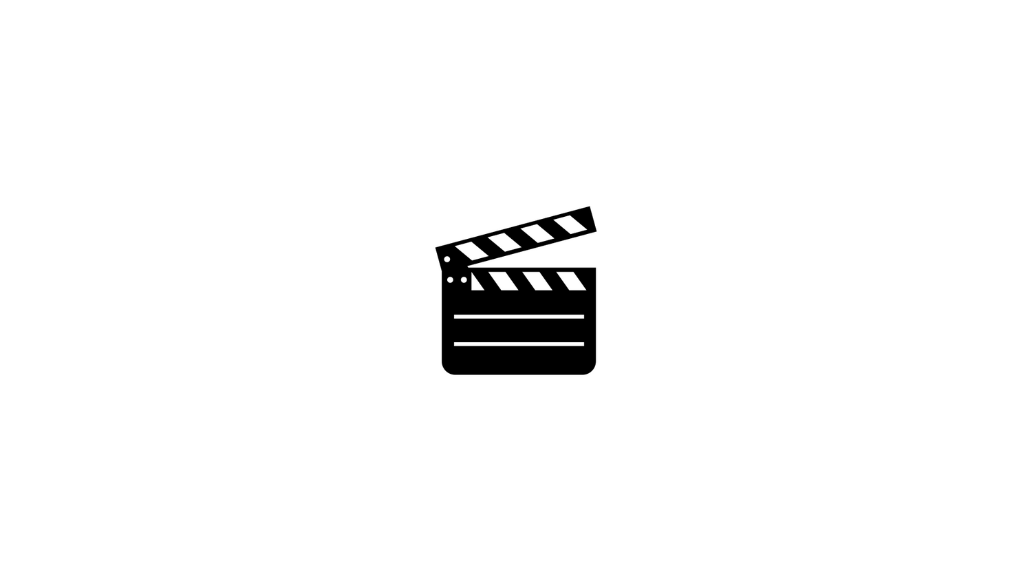 Black and white clapperboard icon for video production.