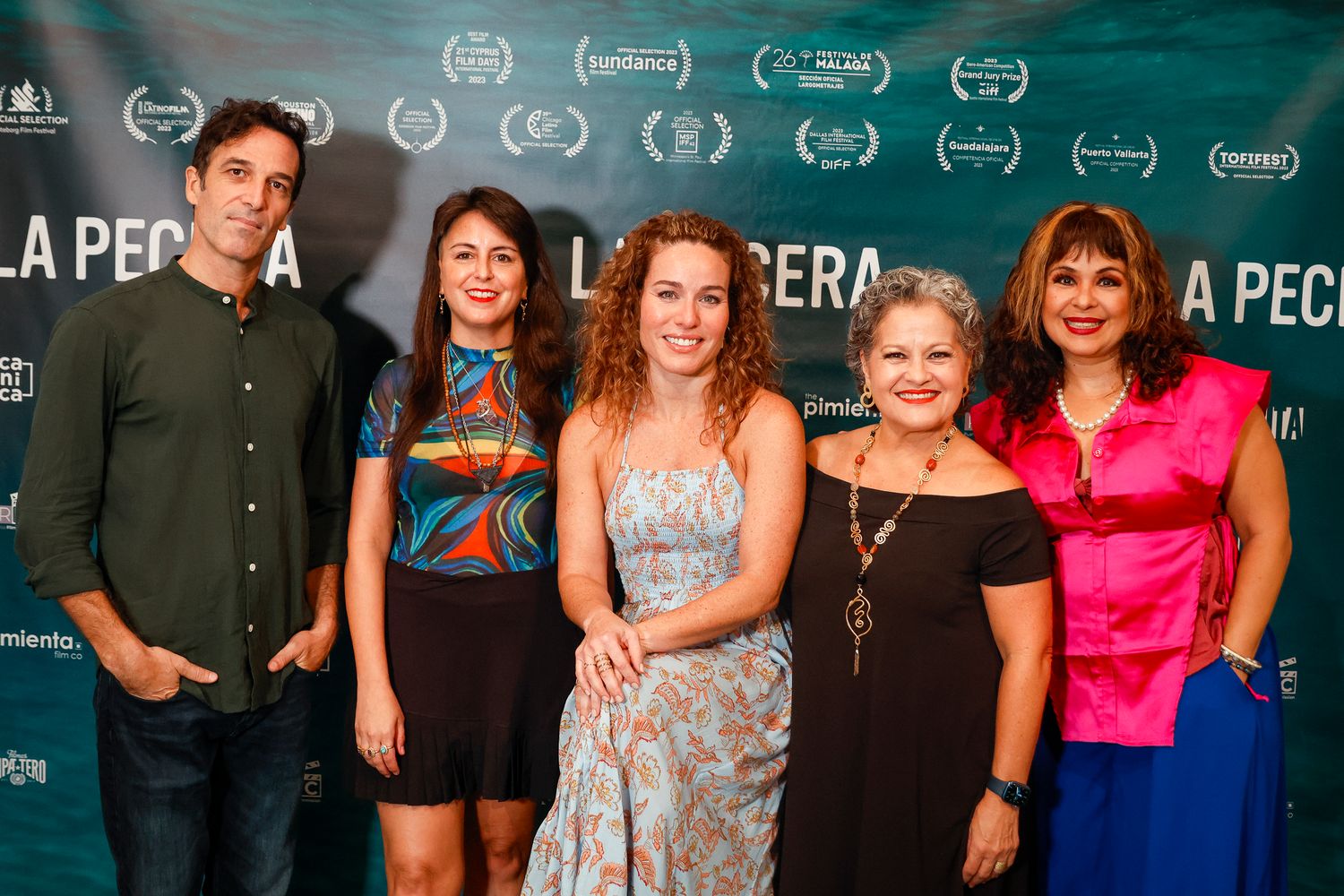 The actors of the film La Pecera: Maximiliano Rivas, Isel Rodríguez, Magali Carrasquillo, and Anamín Castillo.