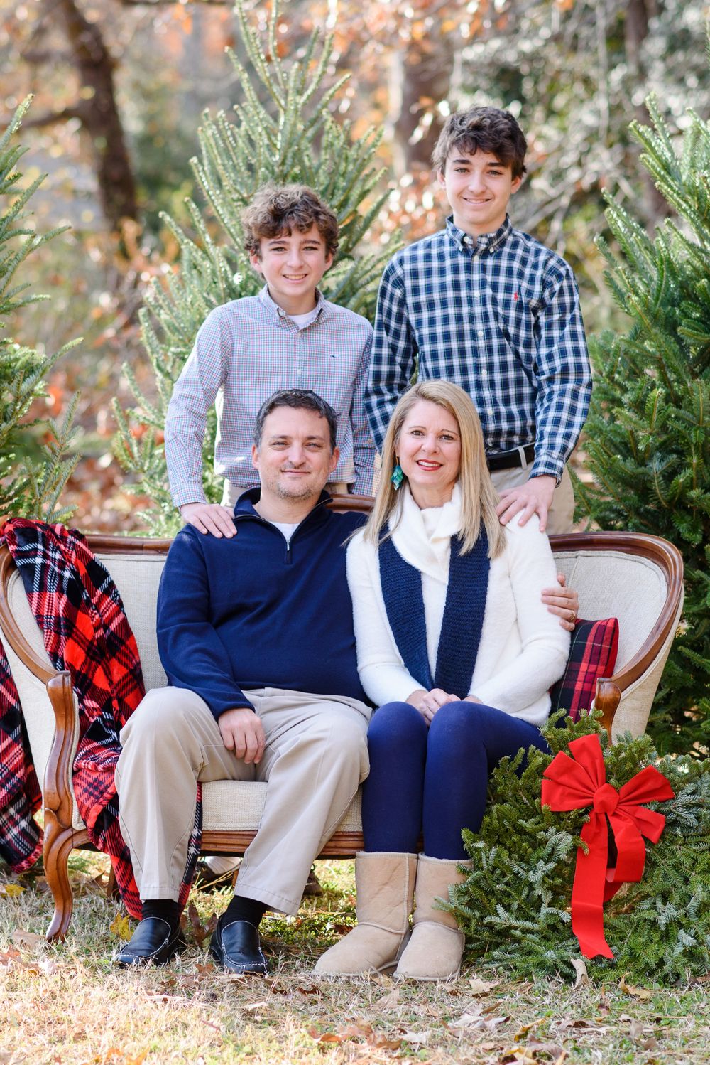 family portrait sitting christmas tree mini