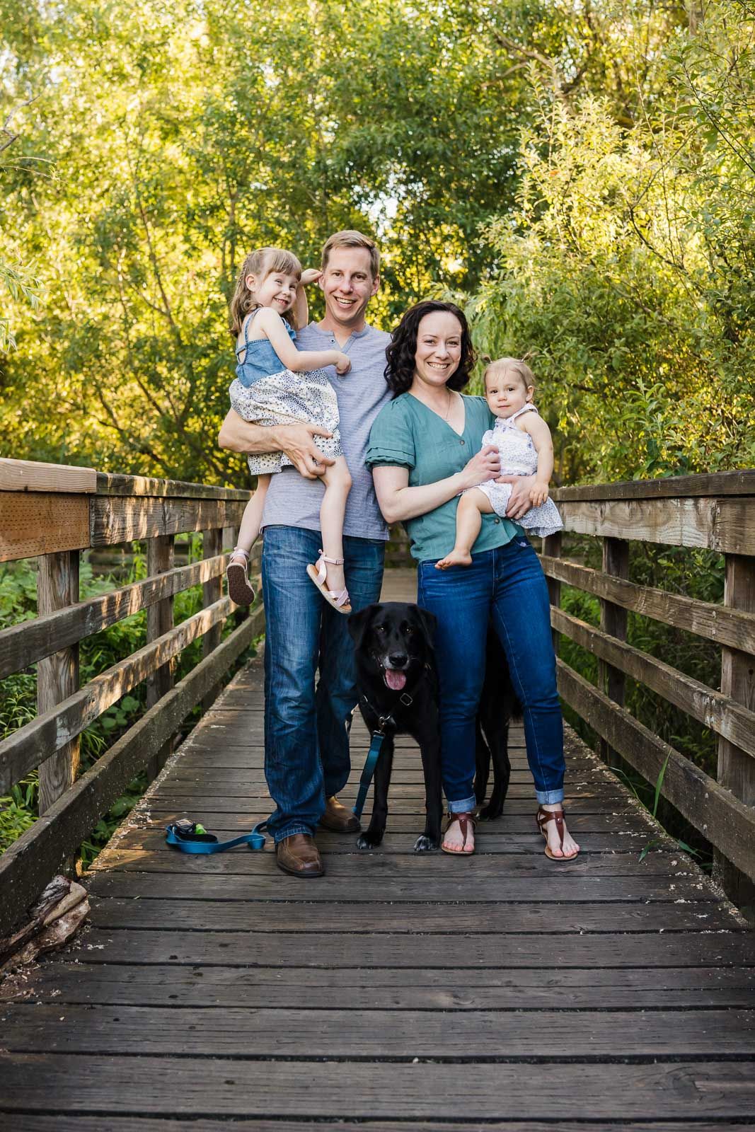 Family photo on the boardwalk of Juanita Bay Park.
