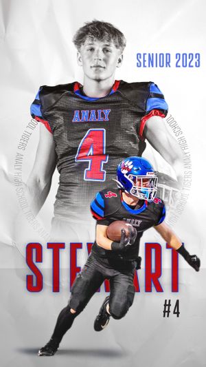 Football player poses for senior portrait in Analy uniform number 4.