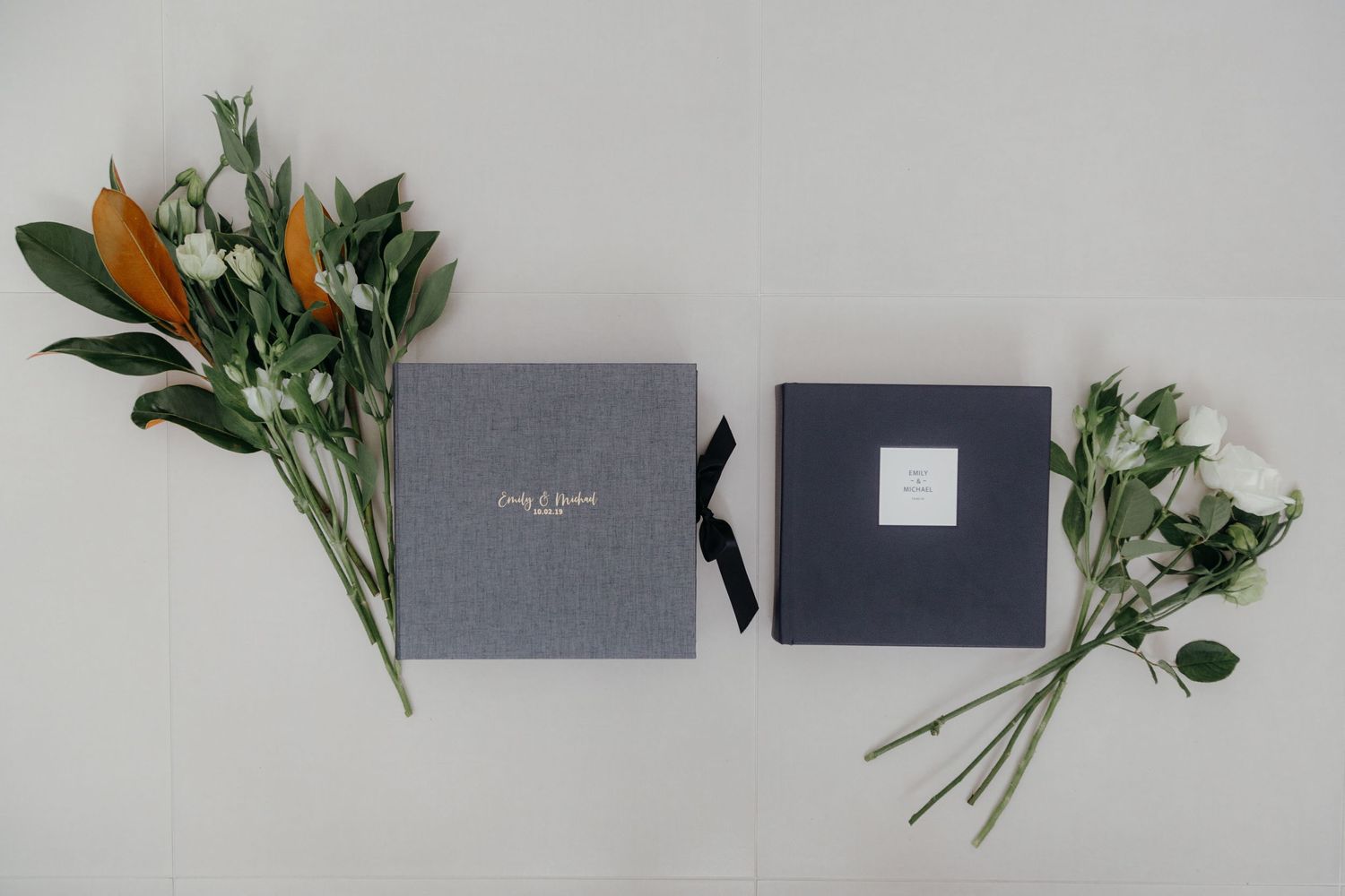 blue wedding album and designer box