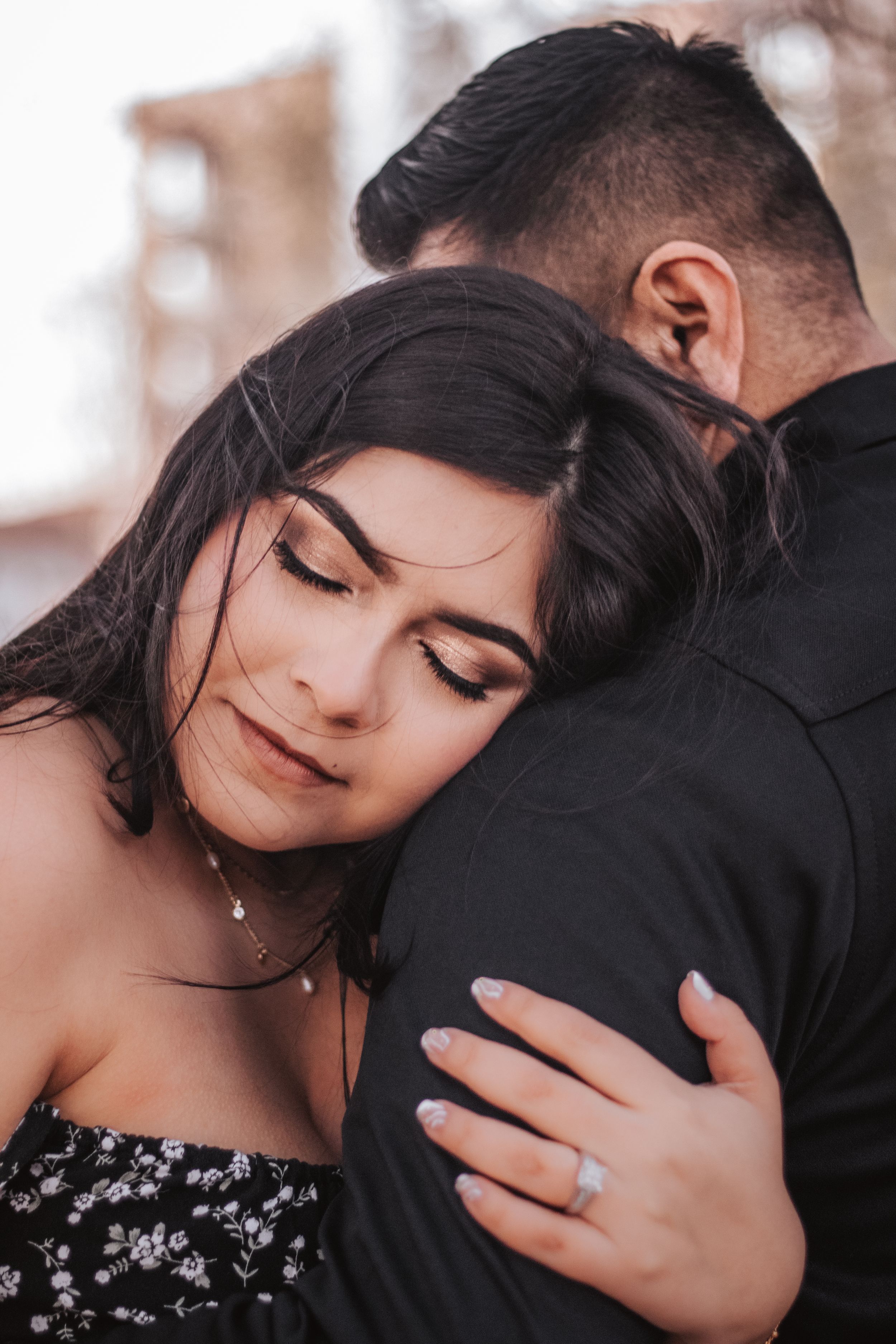 Close-up shots of intimate couple moments showing gentle touches and expressions.