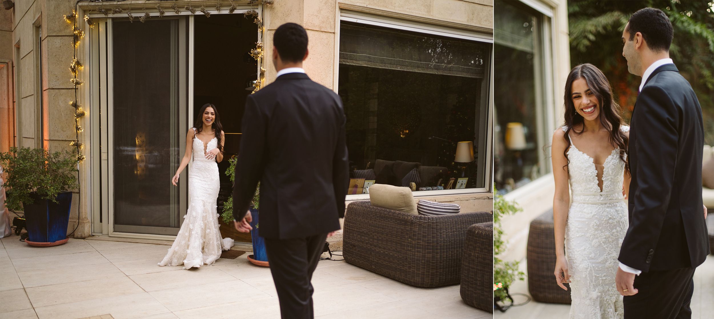 Elegant wedding photo shoot featuring a couple in formal attire outdoors.