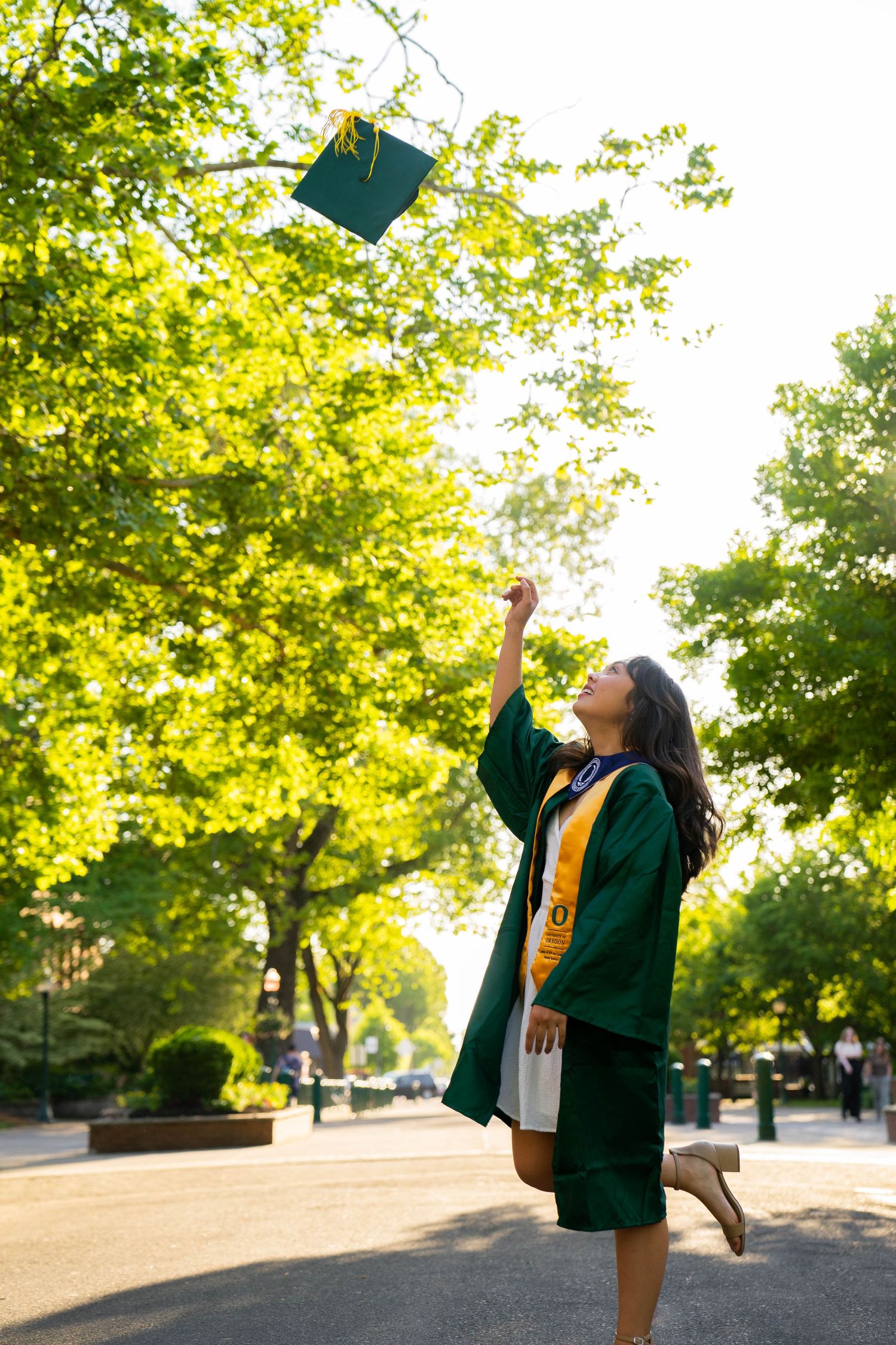 Alex Davis Photography: Spring University Of Oregon Graduation Photoshoot Session Cap Toss At Sunset In Eugene Oregon