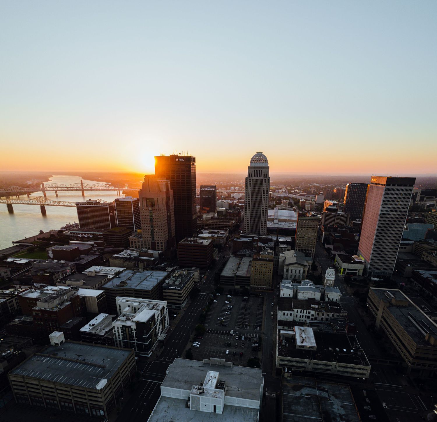 Drone Photo and Video of Downtown Louisville Sunrise