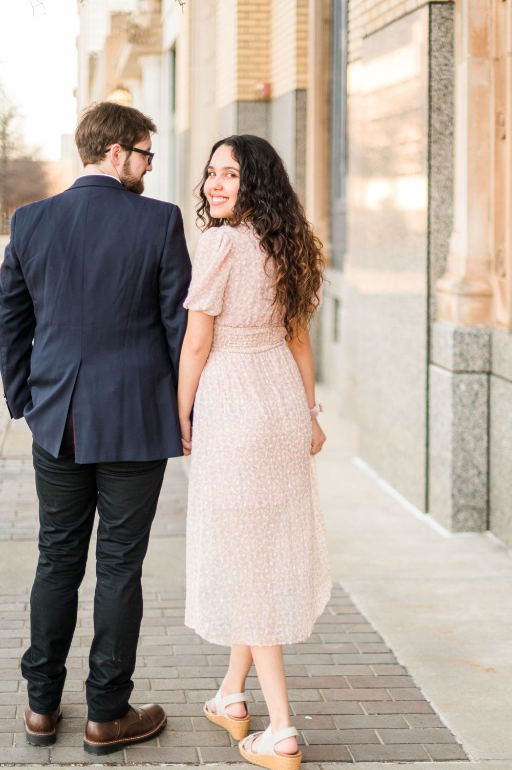Spring time engagement session for Catholic couple at Myriad Gardens and Downtown Oklahoma City, OK.