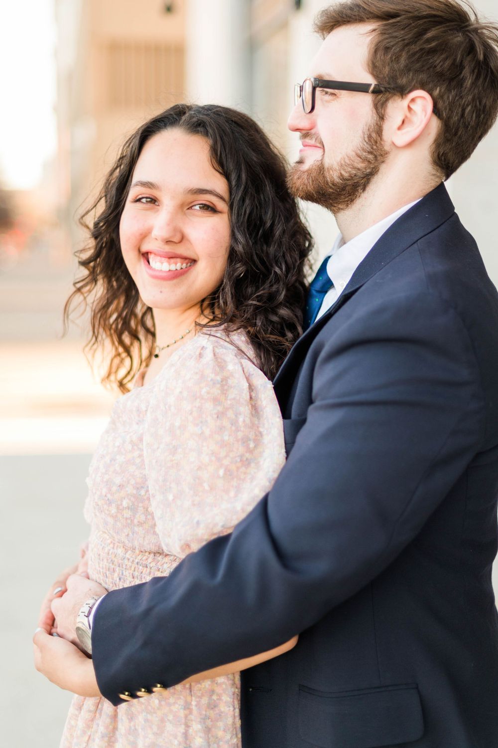 Spring time engagement session for Catholic couple at Myriad Gardens and Downtown Oklahoma City, OK.