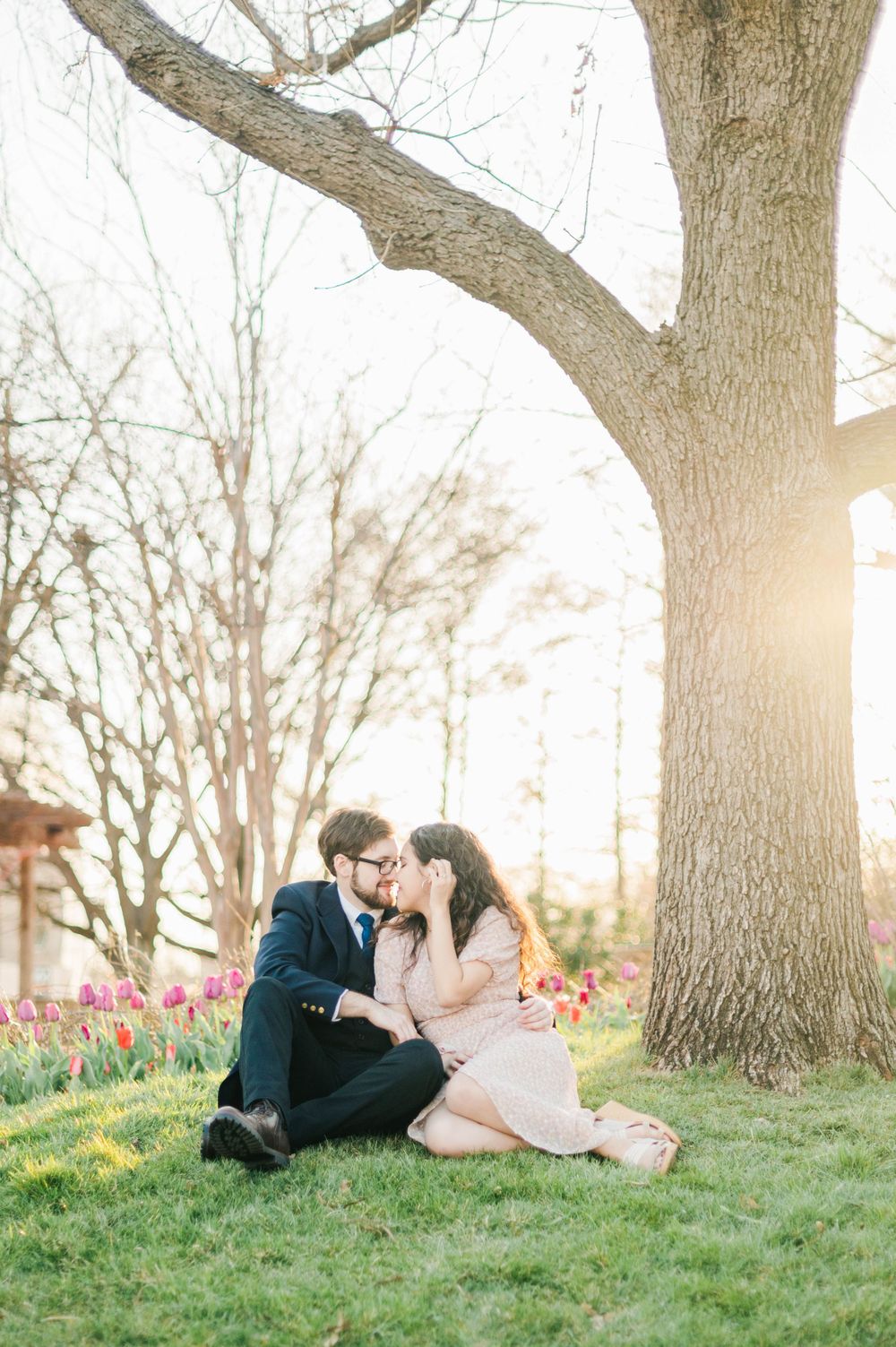 Spring time engagement session for Catholic couple at Myriad Gardens and Downtown Oklahoma City, OK.