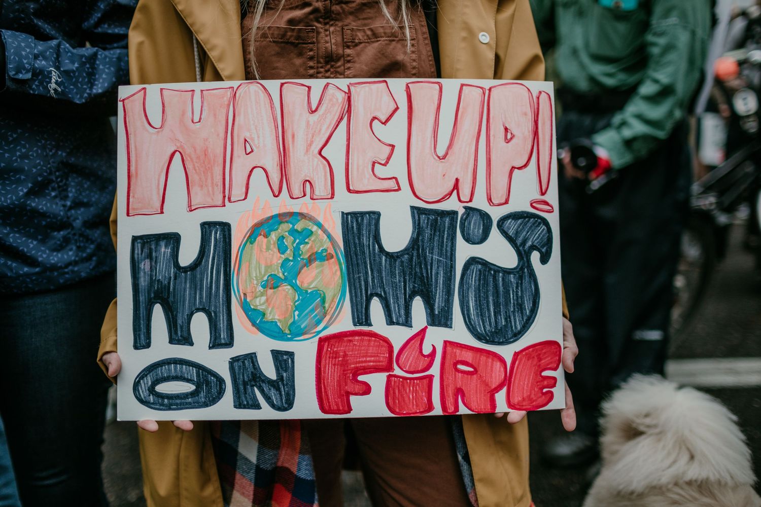 colorful protest sign reading WAKE UP MOMS ON FIRE portland oregon Climate Strike photojournalism