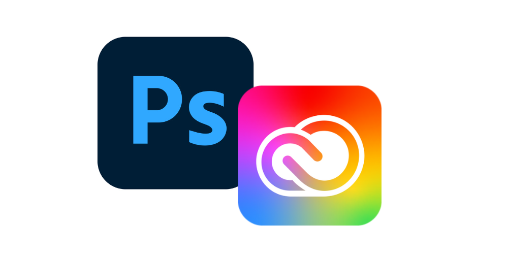 Adobe Photoshop and Creative Cloud app icons showing blue 'Ps' logo and colorful cloud symbol.