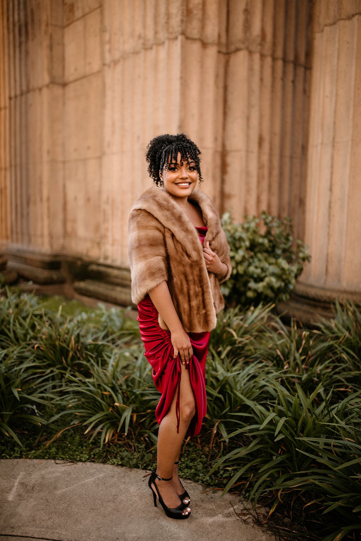 Red dress outfit for photoshoot
