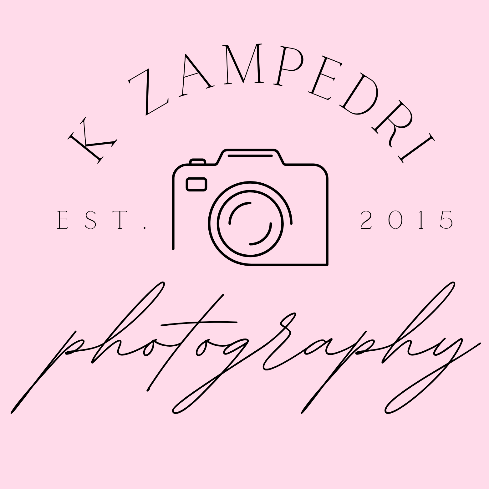 Pink logo design for K Zampedri Photography with camera icon.