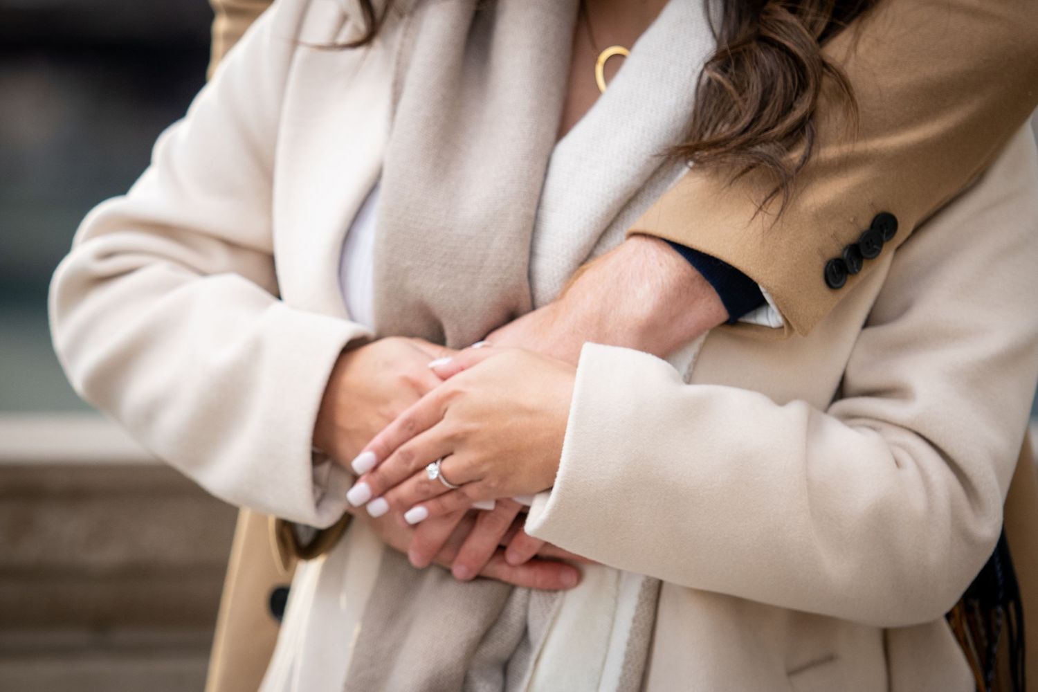 Downtown Chicago with couple newly engaged
