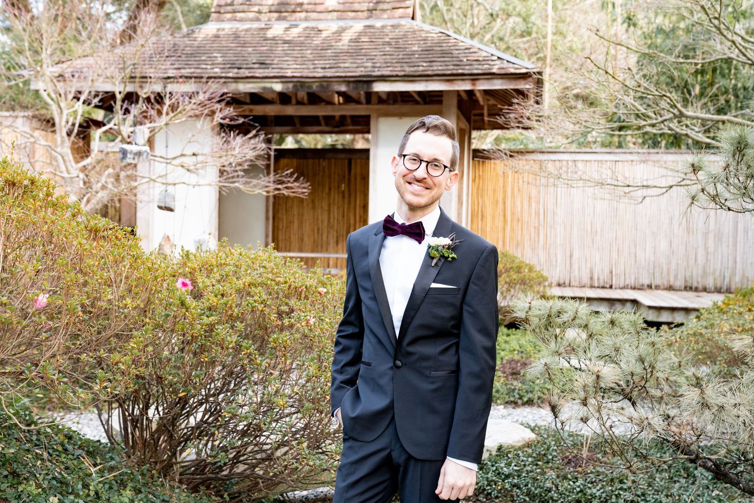 City Park, New Orleans, elopement, botanical gardens, micro wedding, groom, Japanese Garden