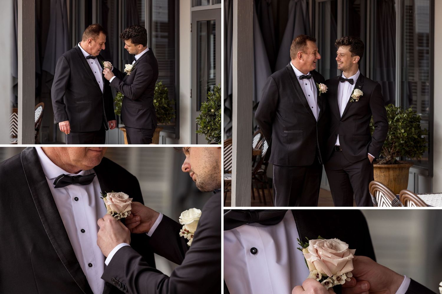 Groom and Dad at De Bortoli Rutherglen Estate pinning on Button Hole Flowers