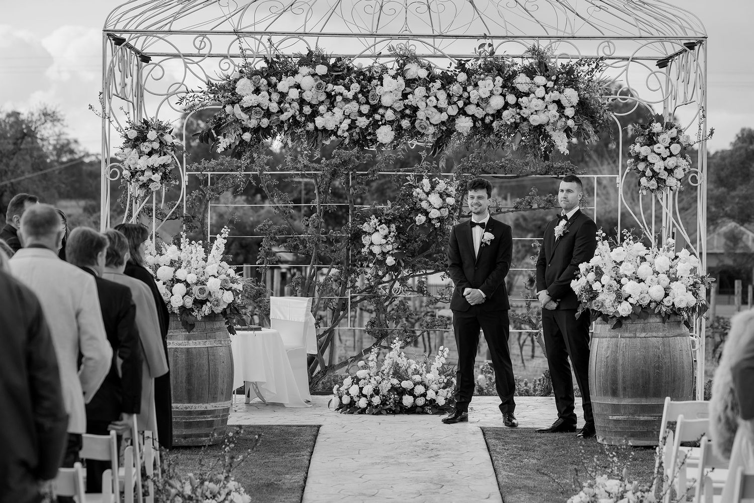 Groom and Groomsman waiting at the ceremony waiting for the brides arrival at De Bortoli Rutherglen Estate