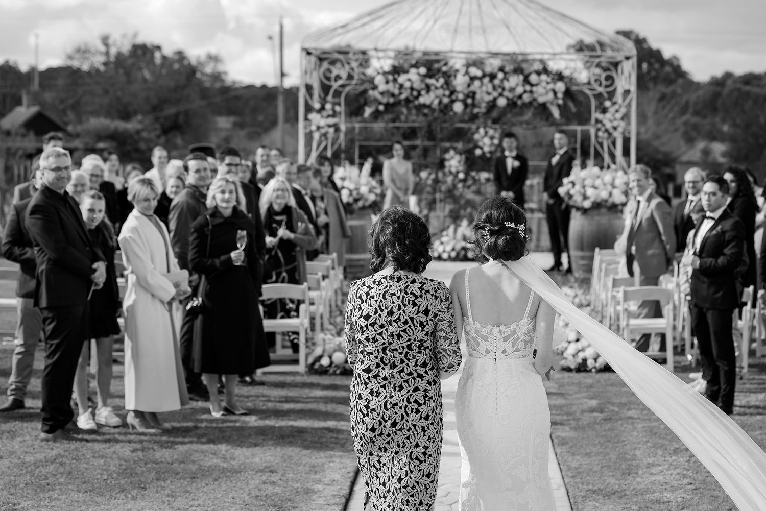 The Brides arrival at the Ceremony with Mum walking down the Aisle at De Bortoli Rutherglen Estate