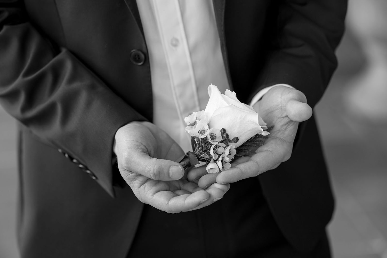 Groom and Groomsman putting on the grooms button hole flower at De Bortoli Rutherglen Estate