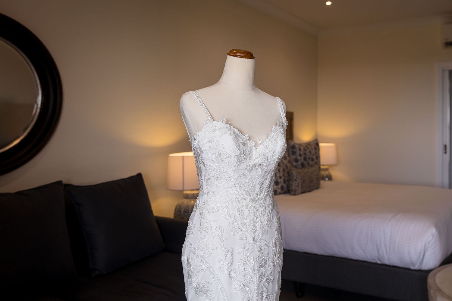 The Brides Dress on A mannequin at De Bortoli Rutherglen Estate captured by Jason Robins