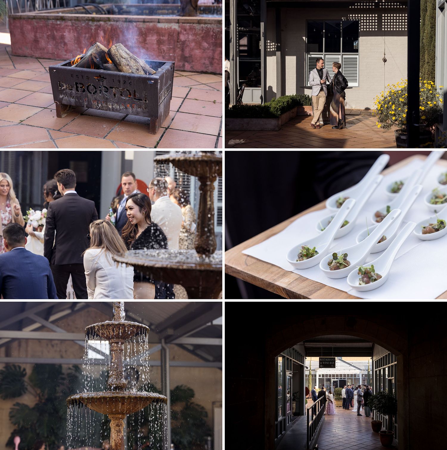 Guests enjoying post ceremony drinks and canapes at De Bortoli Rutherglen Estate captured by Jason Robins
