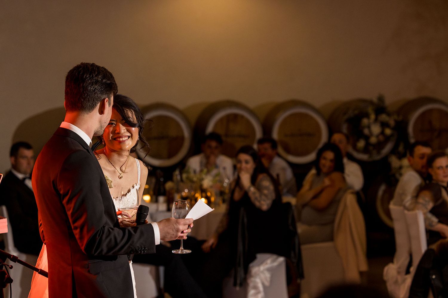 Bride and Groom giving their thankyou speech at their reception at De Bortoli Rutherglen Estate on the wedding day