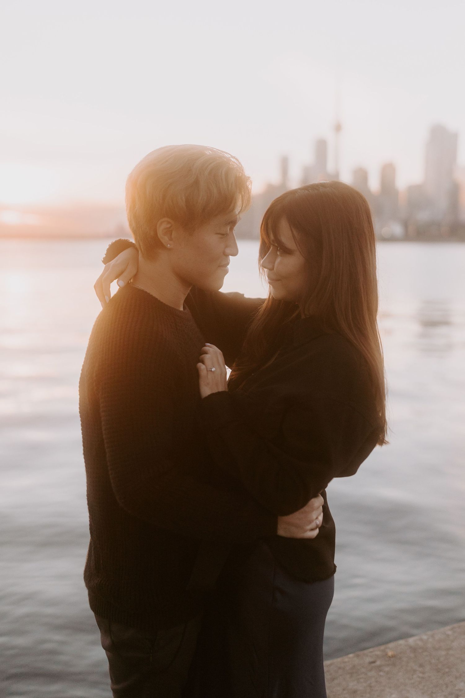downtown toronto candid engagement photography cherry beach polson pier