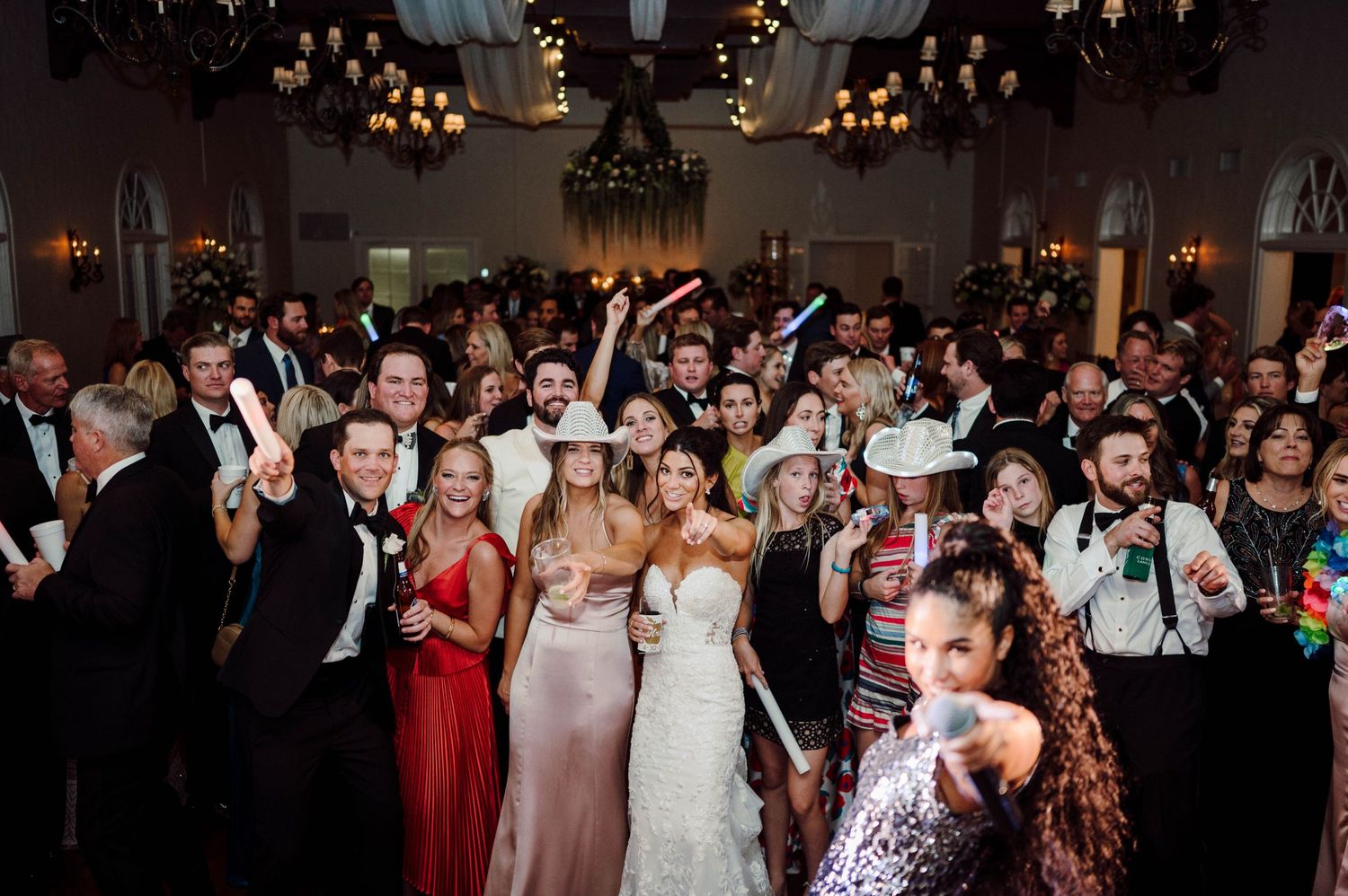 Bride and Groom at the reception dancing to a band.