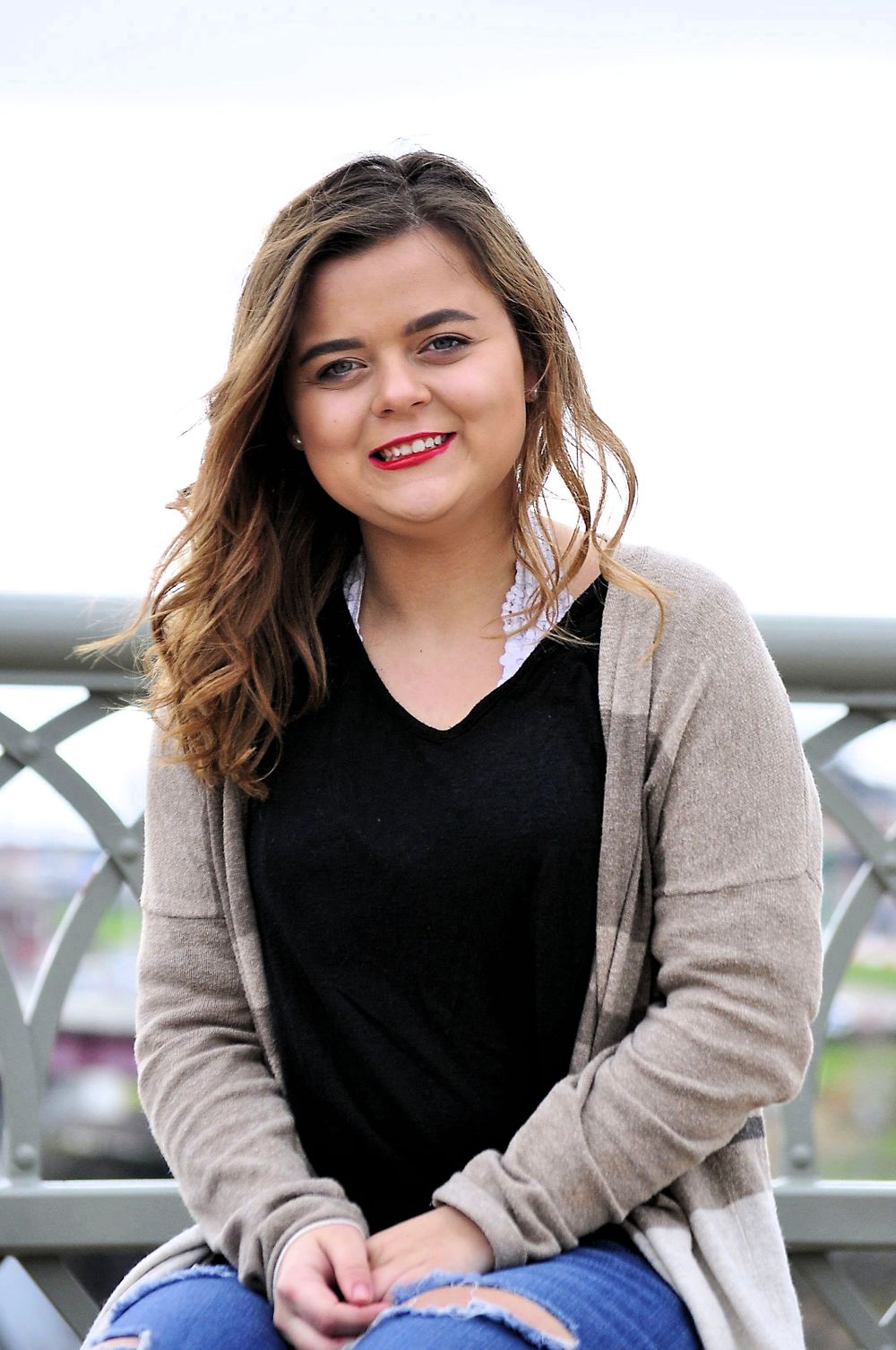 City sky line bridge senior session