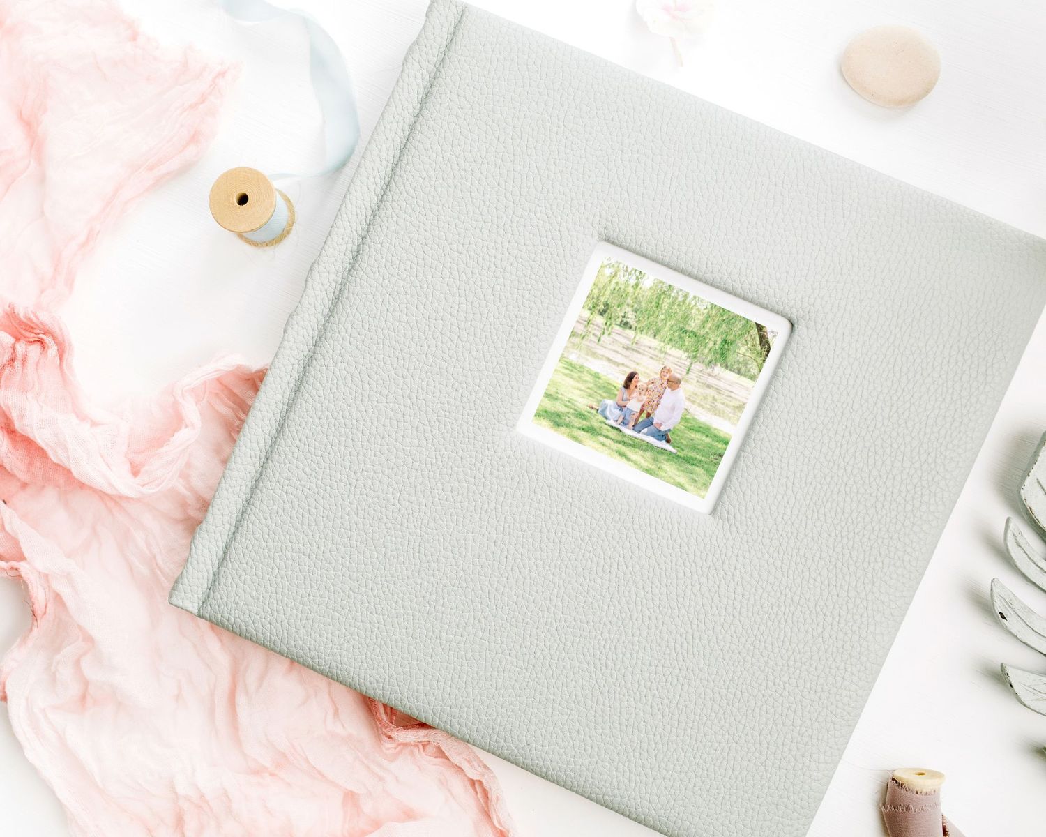 Photo album laying on a table