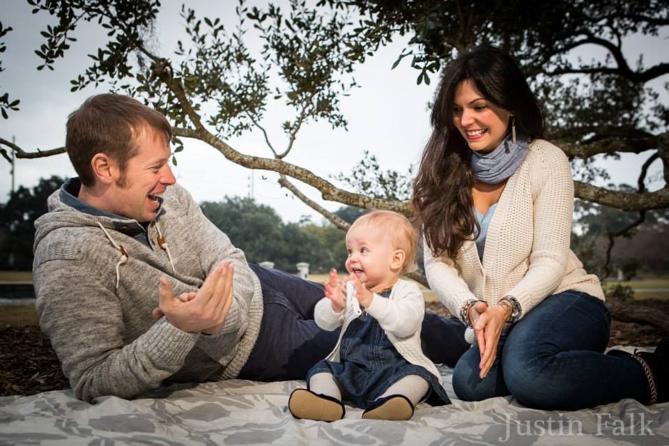 Patty Cake with baby on blanket under the live oaks