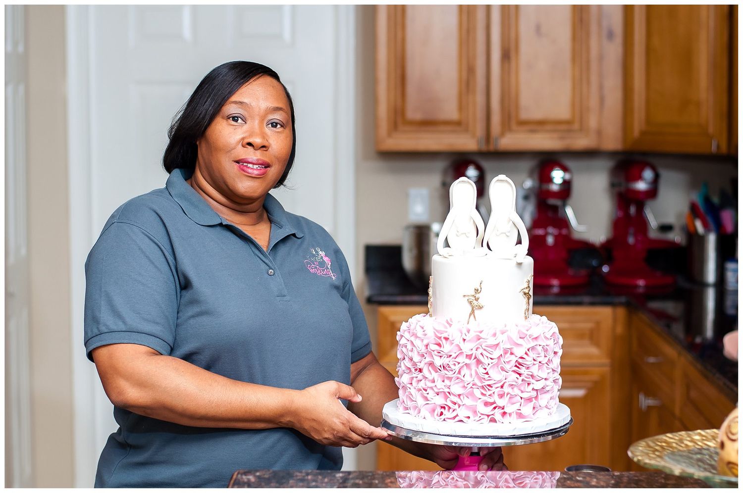 South Florida Branding photography of Cake Artist holding Ballerina cake
