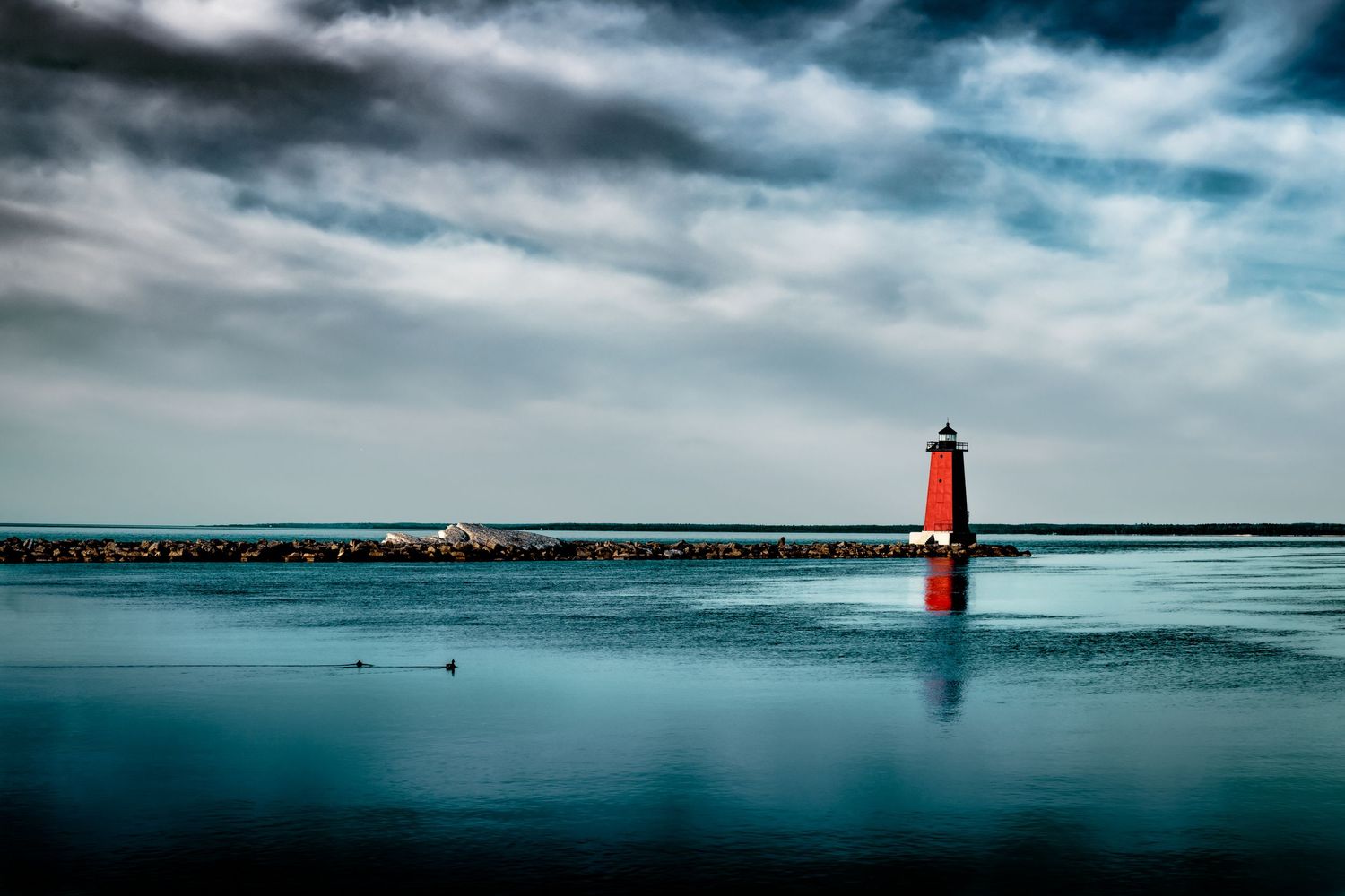 Red Beacon - Manistique East Breakwater Light - Lake Michigan