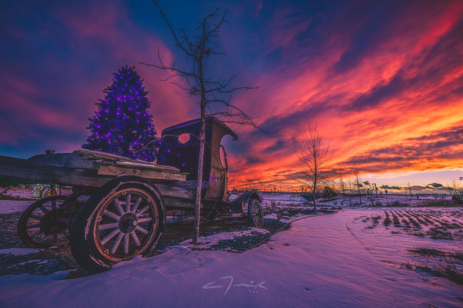 festive ford in winter landscape sunset rural photo photography photographer northern colorado fine art nature