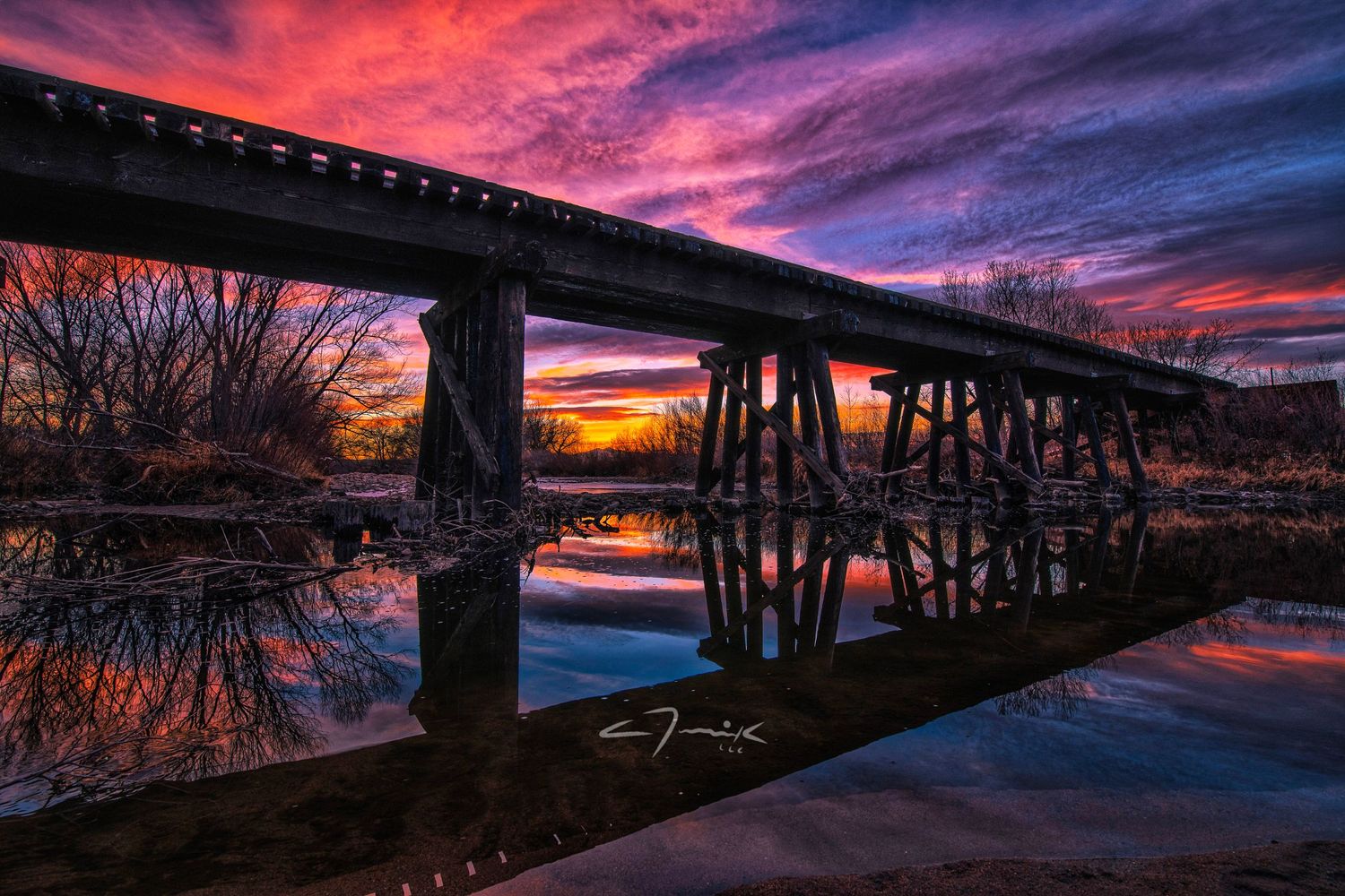 reflected railroad trestle landscape sunset rural photo photography photographer northern colorado fine art nature