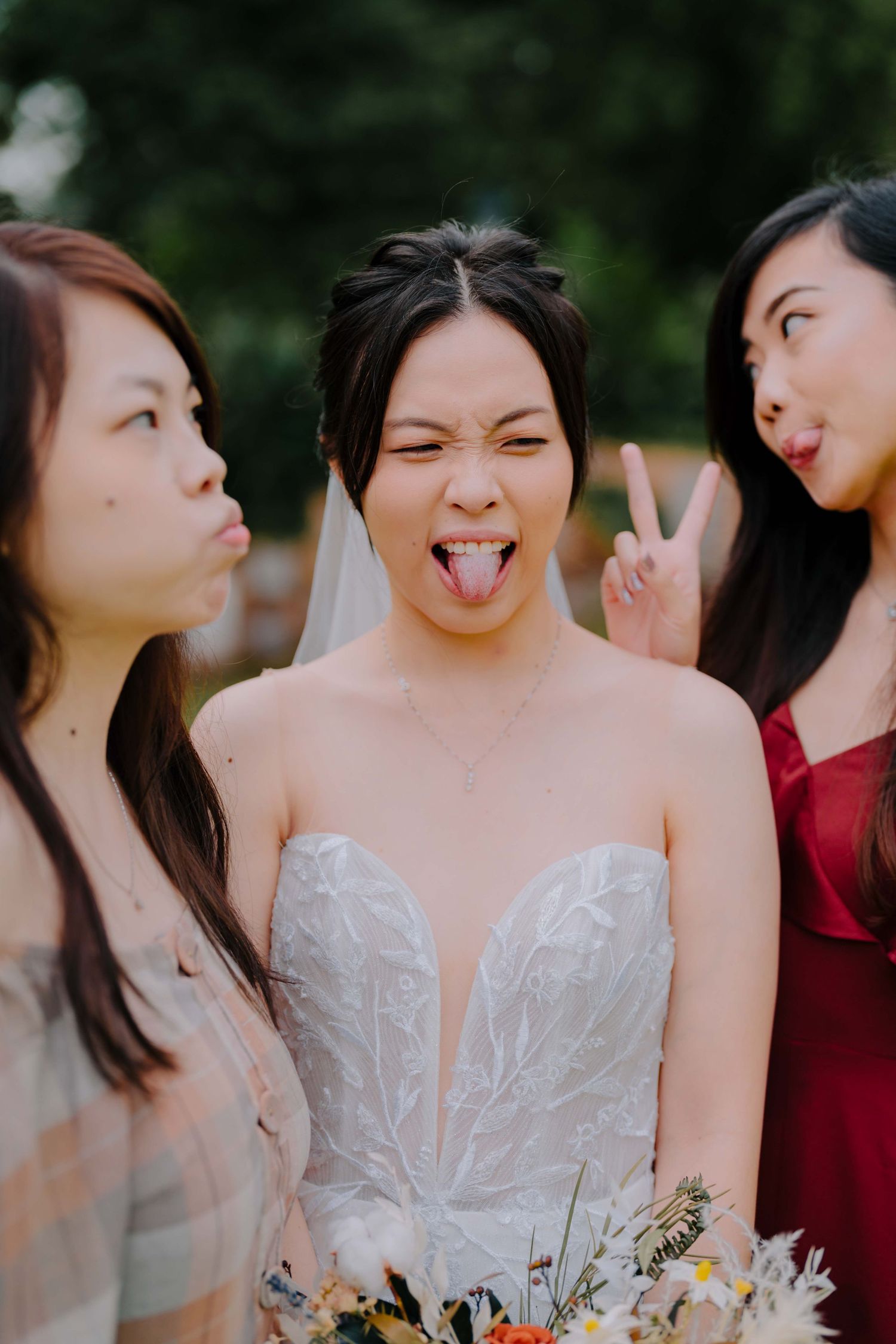 bride and friends on wedding day