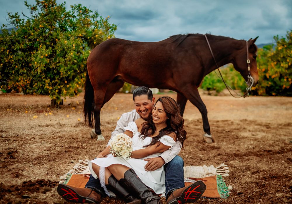 Western styled engagement photography session with a horse in southern California