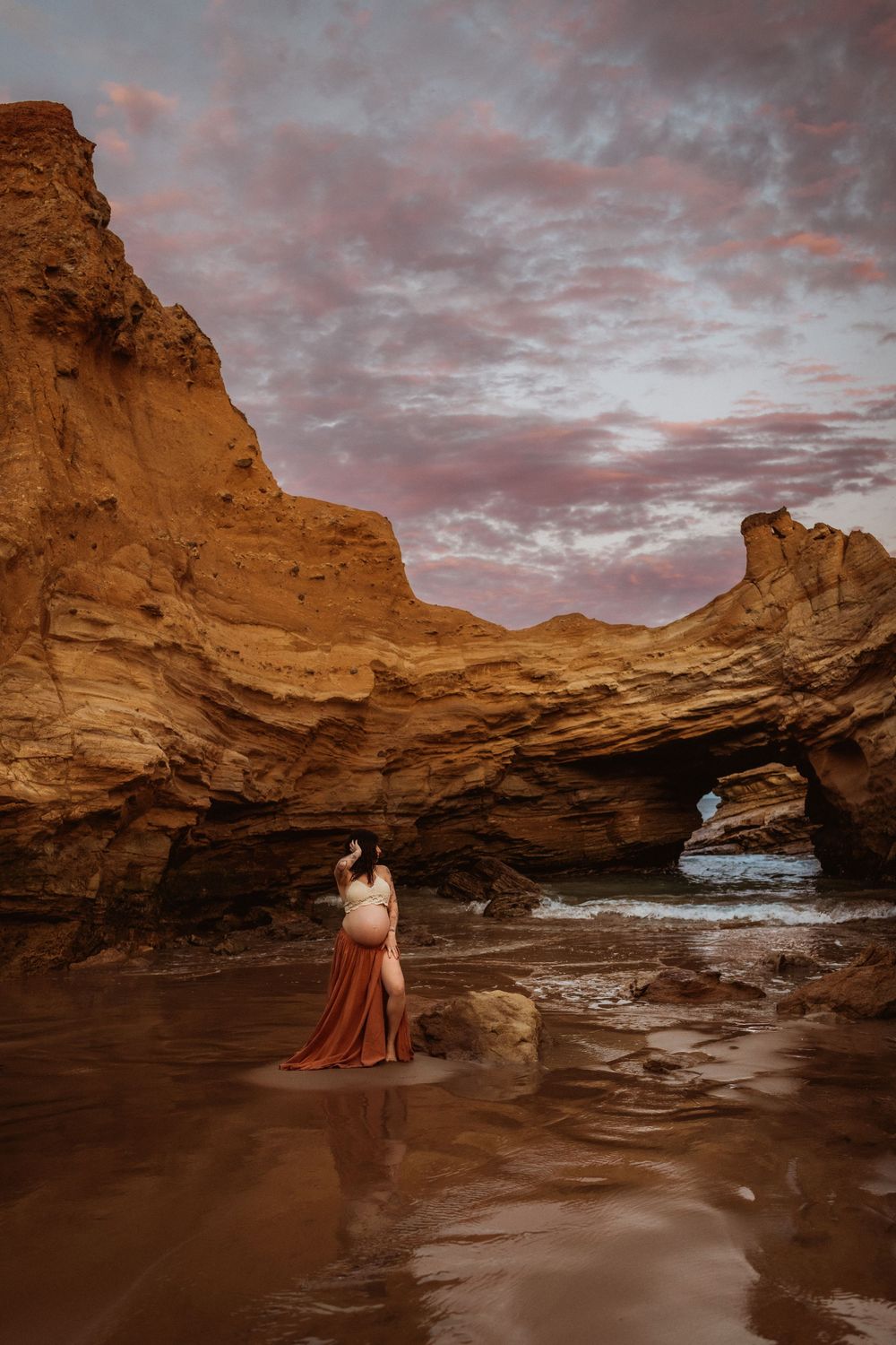 Maternity photograph on the beach at sunset by Jessica Henderson Photography, Geelong Photographer