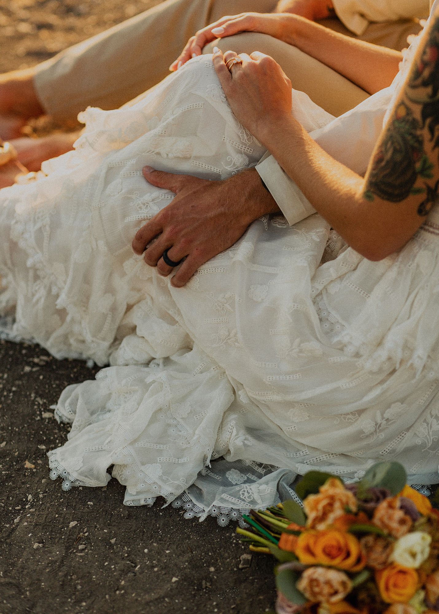 Bride and groom couple's portraits after a Palos Verdes cliffs wedding overlooking the ocean