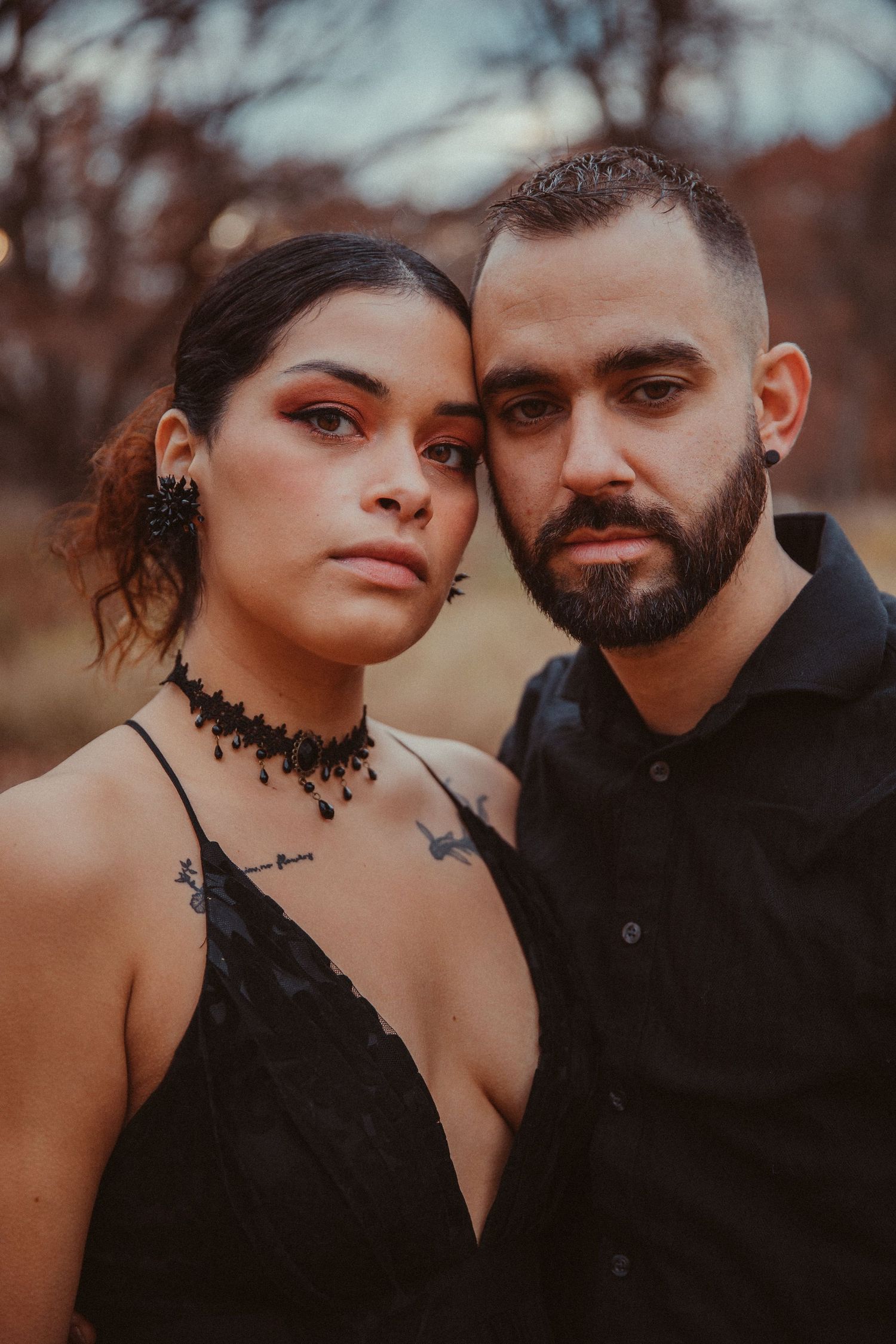 spooky chicago couple in illinois family photography at waterfall glen golden hour photos