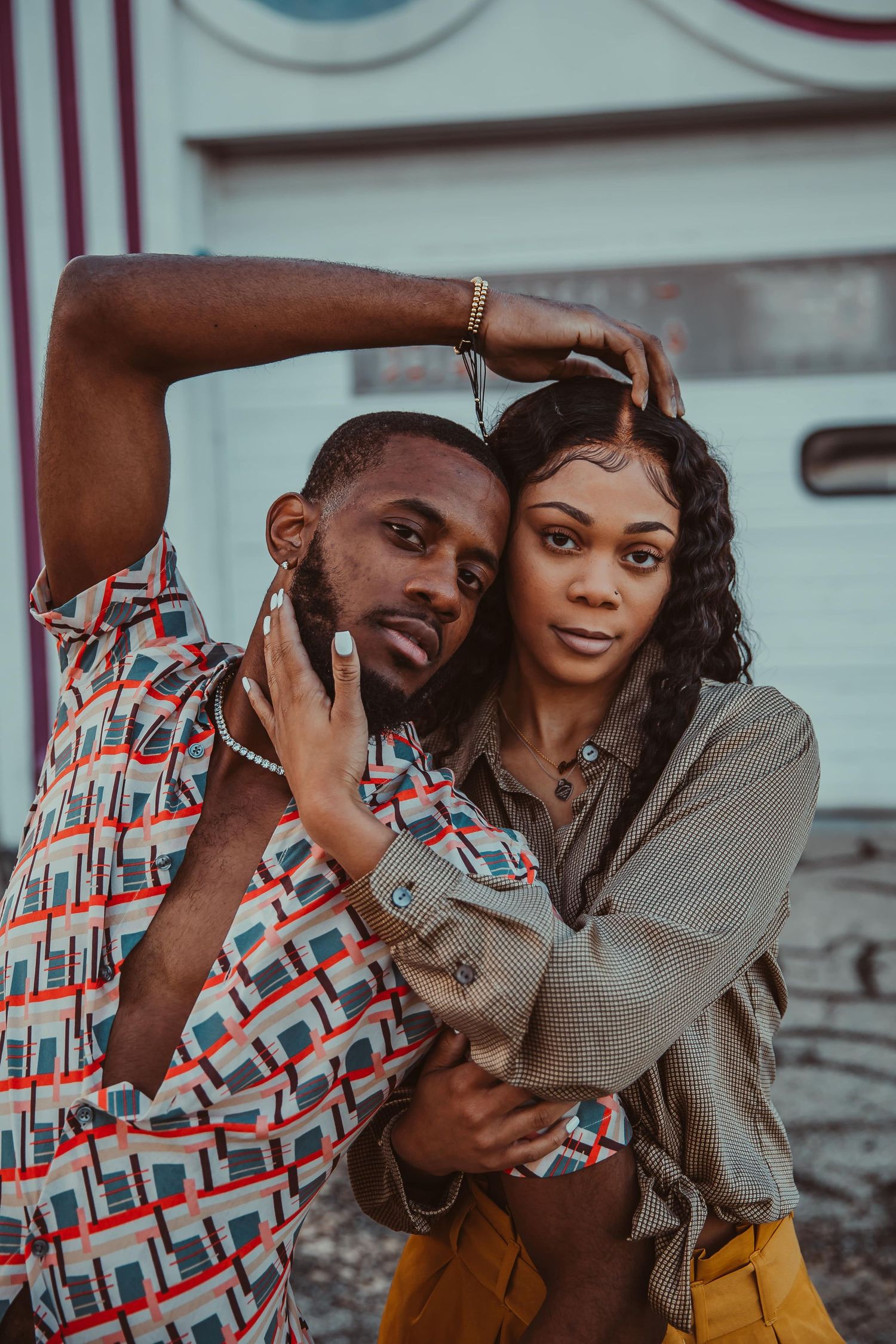 chicago models and chicago couple modeling at abandoned car wash in Elk Grove Village, Illinois
