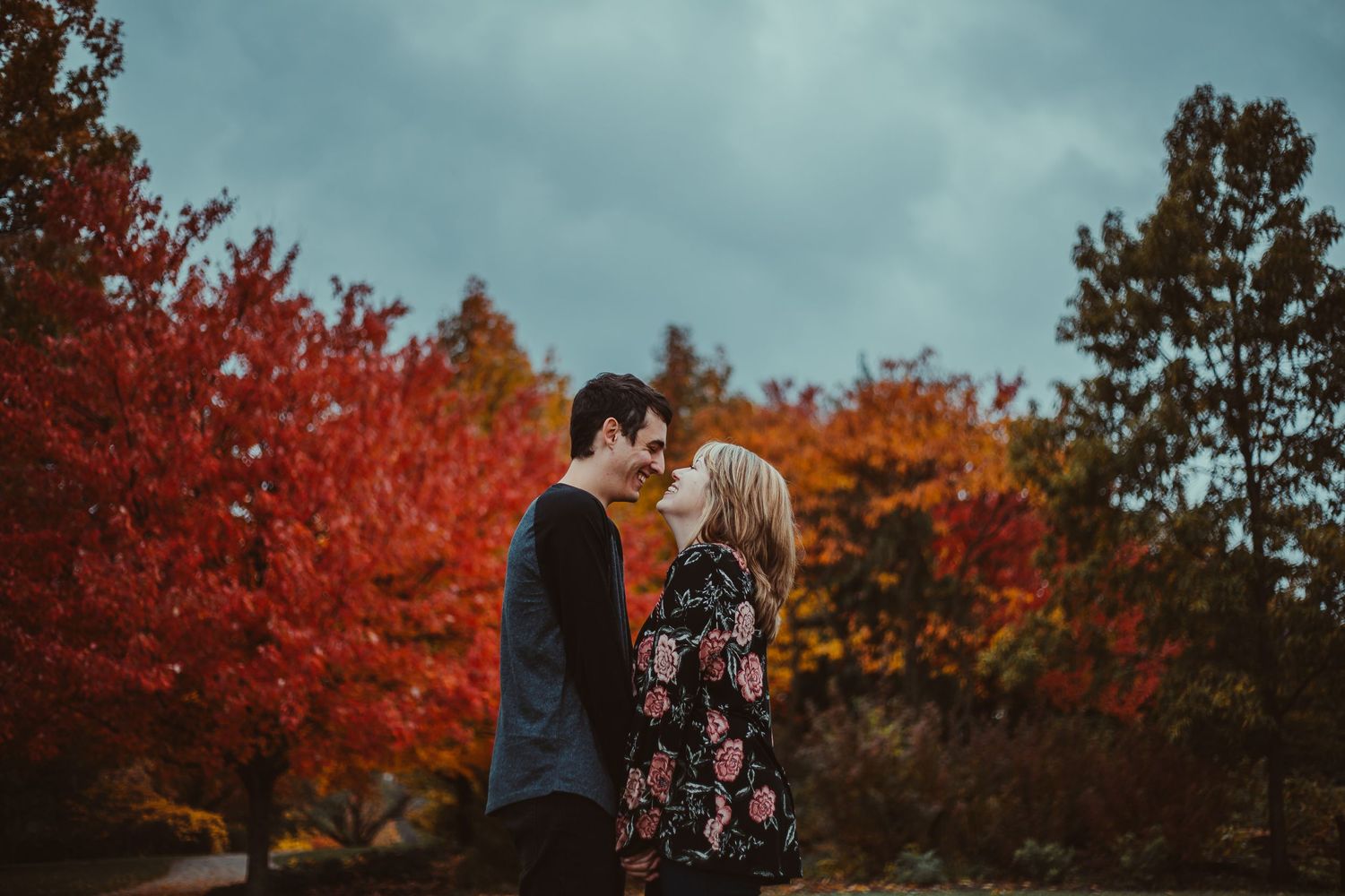 engaged couple fall photography joy